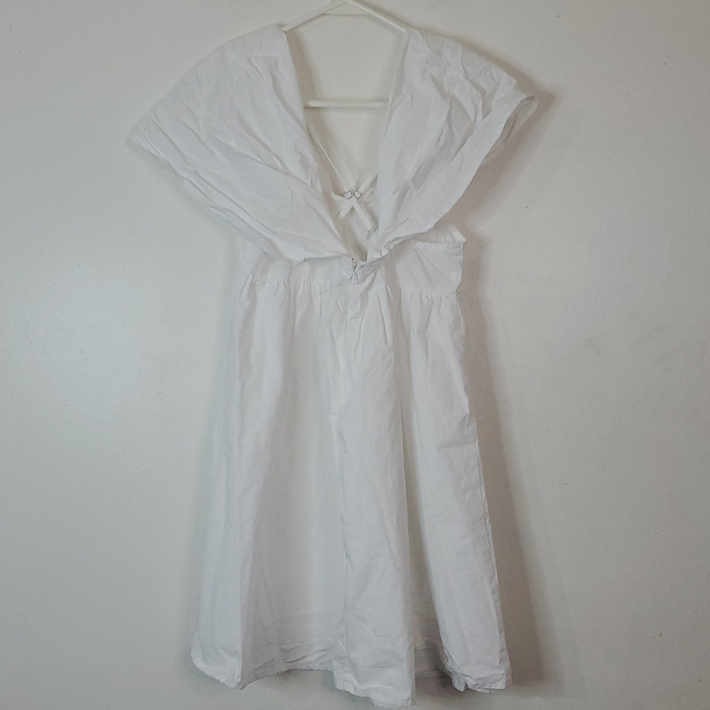 Day + Moon White Cotton Mini Dress Size Small Puff Sleeve Shoulder Lined Zip - Picture 6 of 12